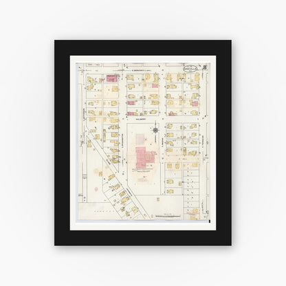 Old map wall art mockup — black gallery frame with white mat — Sanborn Fire Insurance Map from Danville, Hendricks County, Indiana (1932), Sheet #0008