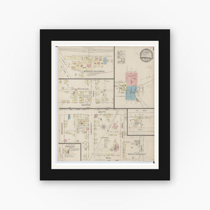 Old map wall art mockup — black gallery frame with white mat — Sanborn Fire Insurance Map from Barnesville, Belmont County, Ohio (1885) - Complete Map Set