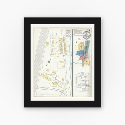 Old map wall art mockup — black gallery frame with white mat — Sanborn Fire Insurance Map from Marysville, Perry County, Pennsylvania (1911) - Complete Map Set