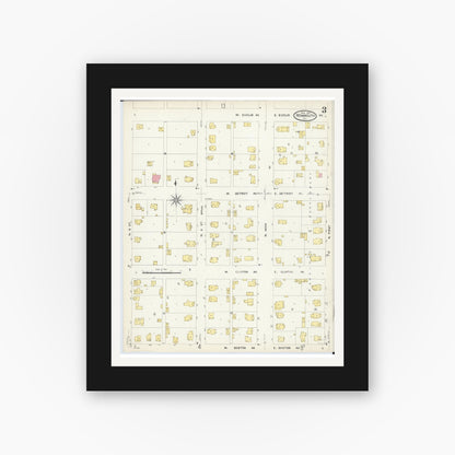 Old map wall art mockup — black gallery frame with white mat — Sanborn Fire Insurance Map from Monmouth, Warren County, Illinois (1907), Sheet #0003