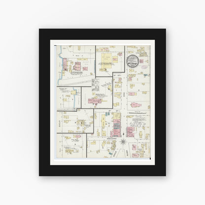 Old map wall art mockup — black gallery frame with white mat — Sanborn Fire Insurance Map from Willoughby, Lake County, Ohio (1887), Sheet #0001