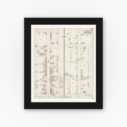 Old map wall art mockup — black gallery frame with white mat — Sanborn Fire Insurance Map from Mount Pleasant, Westmoreland County, Pennsylvania (1886), Sheet #0002