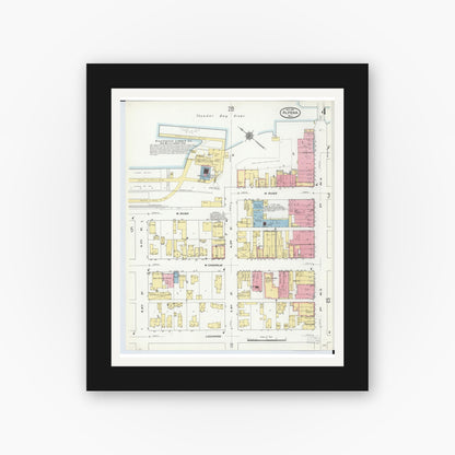 Old map wall art mockup — black gallery frame with white mat — Sanborn Fire Insurance Map from Alpena, Alpena County, Michigan (1910), Sheet #0004
