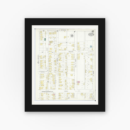 Old map wall art mockup — black gallery frame with white mat — Sanborn Fire Insurance Map from Ironton, Lawrence County, Ohio (1909), Sheet #0017