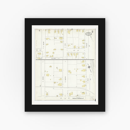 Old map wall art mockup — black gallery frame with white mat — Sanborn Fire Insurance Map from Live Oak, Suwanee County, Florida (1912), Sheet #0002