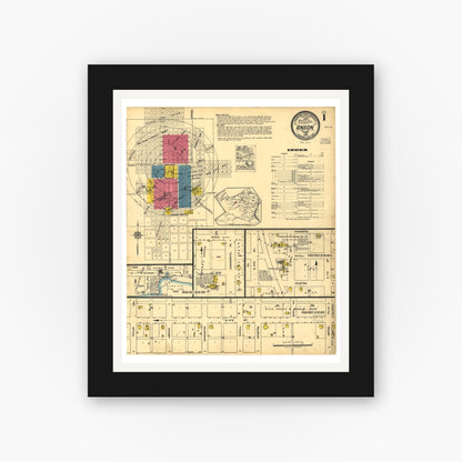 Old map wall art mockup — black gallery frame with white mat — Sanborn Fire Insurance Map from Anson, Jones County, Texas (1922), Sheet #0001