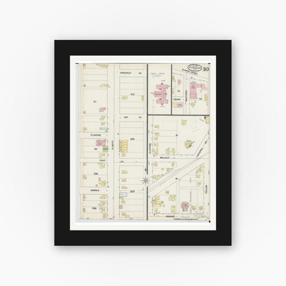 Old map wall art mockup — black gallery frame with white mat — Sanborn Fire Insurance Map from Findlay, Hancock County, Ohio (1890), Sheet #0010