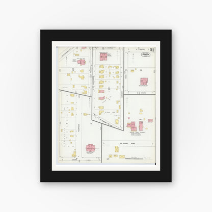 Old map wall art mockup — black gallery frame with white mat — Sanborn Fire Insurance Map from Marion, Marion County, Ohio (1900), Sheet #0021