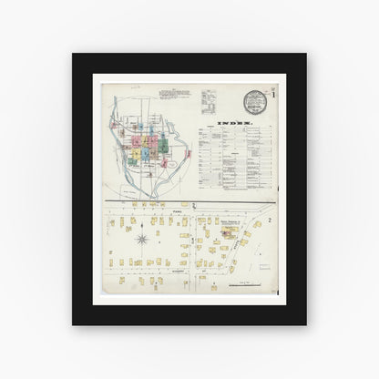 Old map wall art mockup — black gallery frame with white mat — Sanborn Fire Insurance Map from Norwich, Chenango County, New York (1897), Sheet #0001