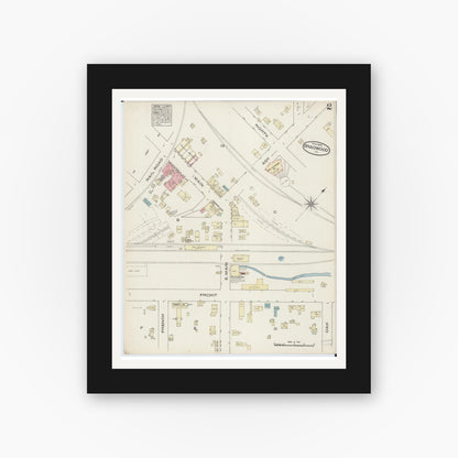 Old map wall art mockup — black gallery frame with white mat — Sanborn Fire Insurance Map from Braidwood, Will County, Illinois (1885), Sheet #0002