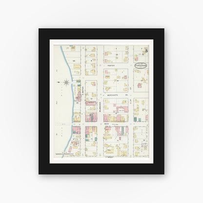 Old map wall art mockup — black gallery frame with white mat — Sanborn Fire Insurance Map from Fort Atkinson, Jefferson County, Wisconsin (1892), Sheet #0003