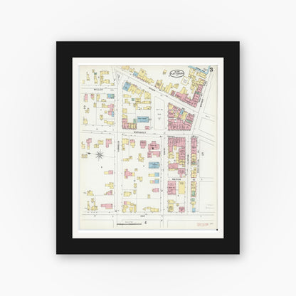 Old map wall art mockup — black gallery frame with white mat — Sanborn Fire Insurance Map from Plattsburg, Clinton County, New York (1896), Sheet #0003
