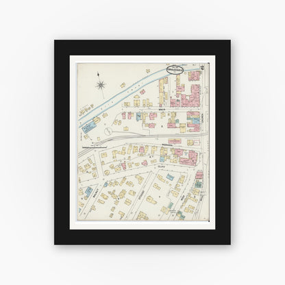 Old map wall art mockup — black gallery frame with white mat — Sanborn Fire Insurance Map from Canajoharie, Montgomery County, New York (1891), Sheet #0002