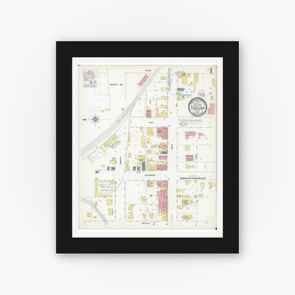 Old map wall art mockup — black gallery frame with white mat — Sanborn Fire Insurance Map from Tiskilwa, Bureau County, Illinois (1909) - Complete Map Set