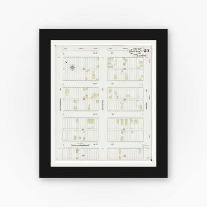Old map wall art mockup — black gallery frame with white mat — Sanborn Fire Insurance Map from Superior, Douglas County, Wisconsin (1887), Sheet #0020