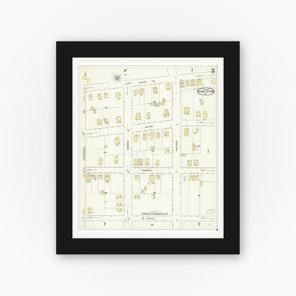 Old map wall art mockup — black gallery frame with white mat — Sanborn Fire Insurance Map from Hackettstown, Warren County, New Jersey (1909), Sheet #0002