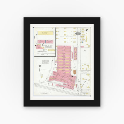 Old map wall art mockup — black gallery frame with white mat — Sanborn Fire Insurance Map from Albion, Calhoun County, Michigan (1918), Sheet #0015