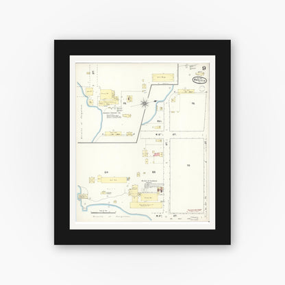 Old map wall art mockup — black gallery frame with white mat — Sanborn Fire Insurance Map from Benicia, Solano County, California (1891), Sheet #0009