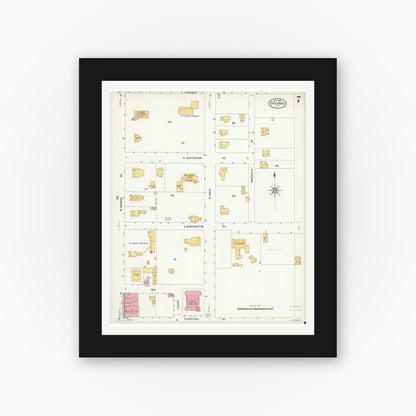 Old map wall art mockup — black gallery frame with white mat — Sanborn Fire Insurance Map from Orlando, Orange County, Florida (1908), Sheet #0007
