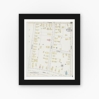 Old map wall art mockup — black gallery frame with white mat — Sanborn Fire Insurance Map from Pittsfield, Berkshire County, Massachusetts (1889), Sheet #0013