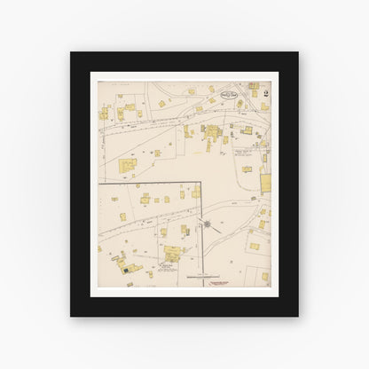 Old map wall art mockup — black gallery frame with white mat — Sanborn Fire Insurance Map from Angels Camp, Calaveras County, California (1922), Sheet #0002