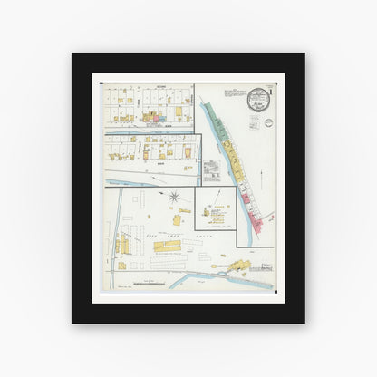Old map wall art mockup — black gallery frame with white mat — Sanborn Fire Insurance Map from Alma, Buffalo County, Wisconsin (1900), Sheet #0001