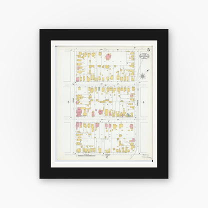 Old map wall art mockup — black gallery frame with white mat — Sanborn Fire Insurance Map from Gallipolis, Gallia County, Ohio (1900), Sheet #0005