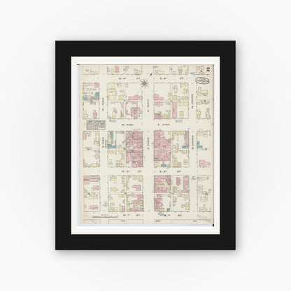 Old map wall art mockup — black gallery frame with white mat — Sanborn Fire Insurance Map from London, Madison County, Ohio (1885), Sheet #0002