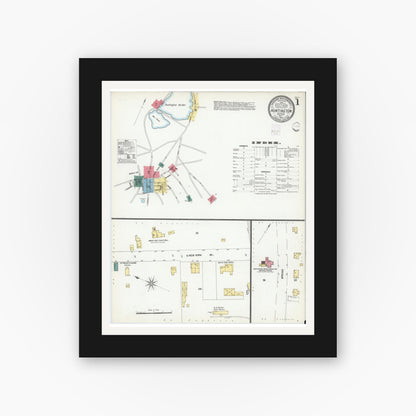 Old map wall art mockup — black gallery frame with white mat — Sanborn Fire Insurance Map from Huntington, Suffolk County, New York (1902) - Complete Map Set