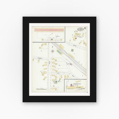 Old map wall art mockup — black gallery frame with white mat — Sanborn Fire Insurance Map from Bridgewater, Plymouth County, Massachusetts (1896), Sheet #0002