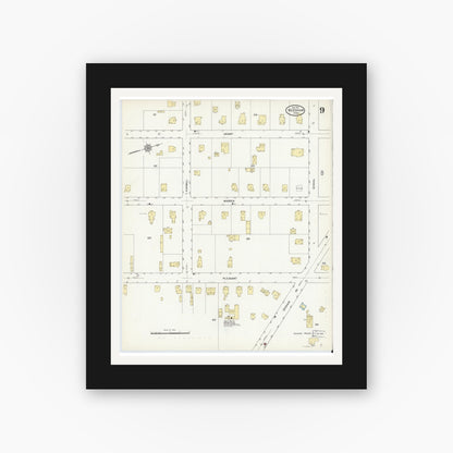 Old map wall art mockup — black gallery frame with white mat — Sanborn Fire Insurance Map from Needham, Norfolk County, Massachusetts (1912), Sheet #0009