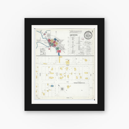 Old map wall art mockup — black gallery frame with white mat — Sanborn Fire Insurance Map from Midland, Midland County, Michigan (1909), Sheet #0001
