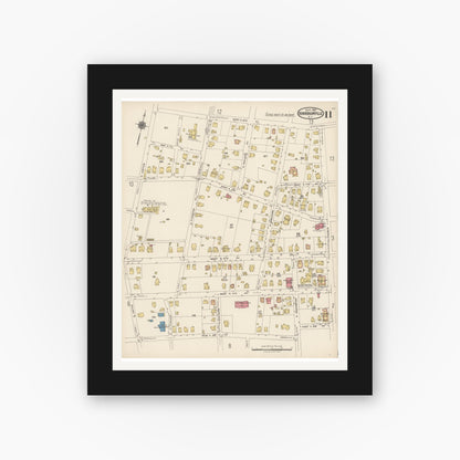 Old map wall art mockup — black gallery frame with white mat — Sanborn Fire Insurance Map from Hendersonville, Henderson County, North Carolina (1922), Sheet #0011