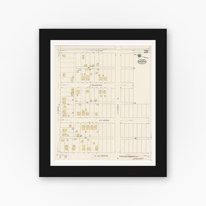 Old map wall art mockup — black gallery frame with white mat — Sanborn Fire Insurance Map from Anaheim, Orange County, California (1922), Sheet #0021