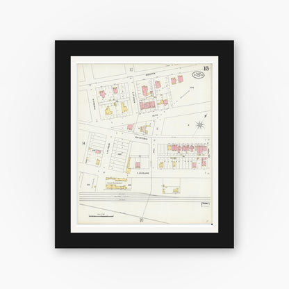 Old map wall art mockup — black gallery frame with white mat — Sanborn Fire Insurance Map from El Paso, El Paso County, Texas (1898), Sheet #0015