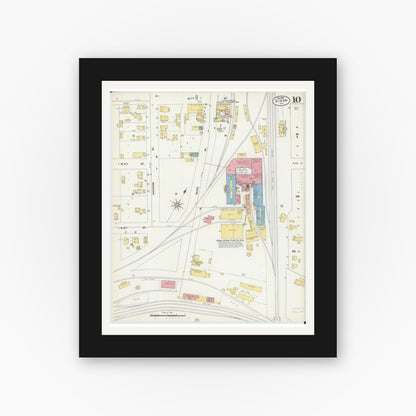 Old map wall art mockup — black gallery frame with white mat — Sanborn Fire Insurance Map from Dixon, Lee County, Illinois (1902), Sheet #0010