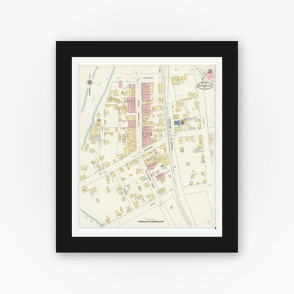 Old map wall art mockup — black gallery frame with white mat — Sanborn Fire Insurance Map from Blossburg, Tioga County, Pennsylvania (1911), Sheet #0003
