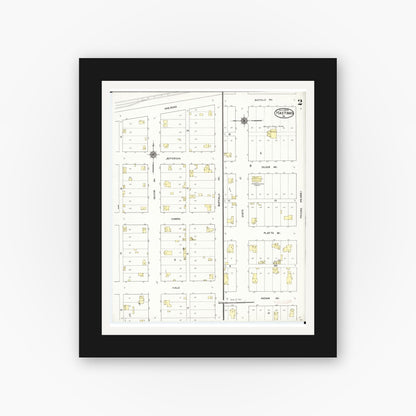 Old map wall art mockup — black gallery frame with white mat — Sanborn Fire Insurance Map from Hastings, Mills County, Iowa (1909), Sheet #0002