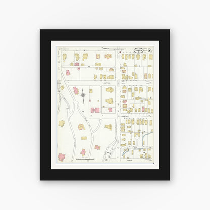 Old map wall art mockup — black gallery frame with white mat — Sanborn Fire Insurance Map from Franklin, Venango County, Pennsylvania (1912), Sheet #0005