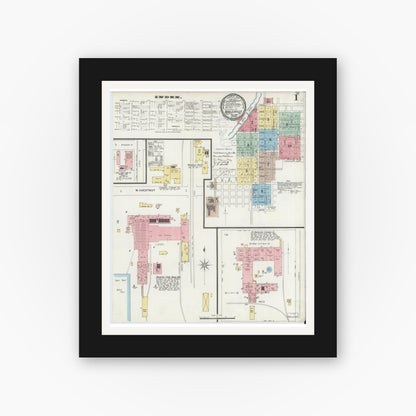 Old map wall art mockup — black gallery frame with white mat — Sanborn Fire Insurance Map from Noblesville, Hamilton County, Indiana (1898) - Complete Map Set