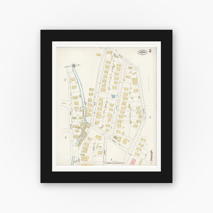 Old map wall art mockup — black gallery frame with white mat — Sanborn Fire Insurance Map from Jackson, Amador County, California (1912), Sheet #0002