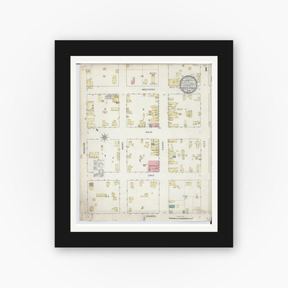 Old map wall art mockup — black gallery frame with white mat — Sanborn Fire Insurance Map from Berrien Springs, Berrien County, Michigan (1893), Sheet #0001