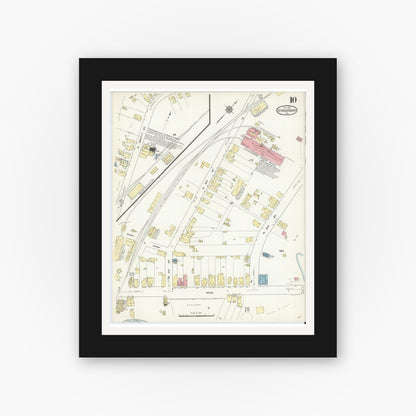 Old map wall art mockup — black gallery frame with white mat — Sanborn Fire Insurance Map from Stroudsburg, Monroe County, Pennsylvania (1912), Sheet #0010