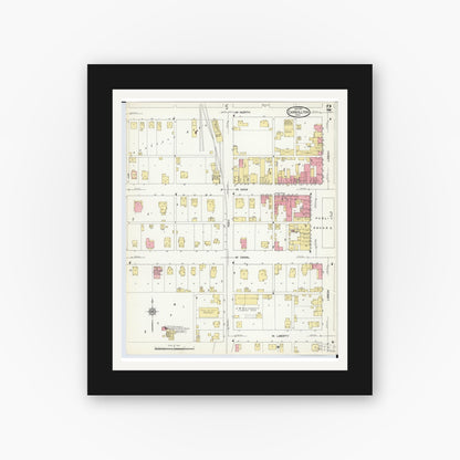 Old map wall art mockup — black gallery frame with white mat — Sanborn Fire Insurance Map from Carrollton, Carroll County, Ohio (1911), Sheet #0002