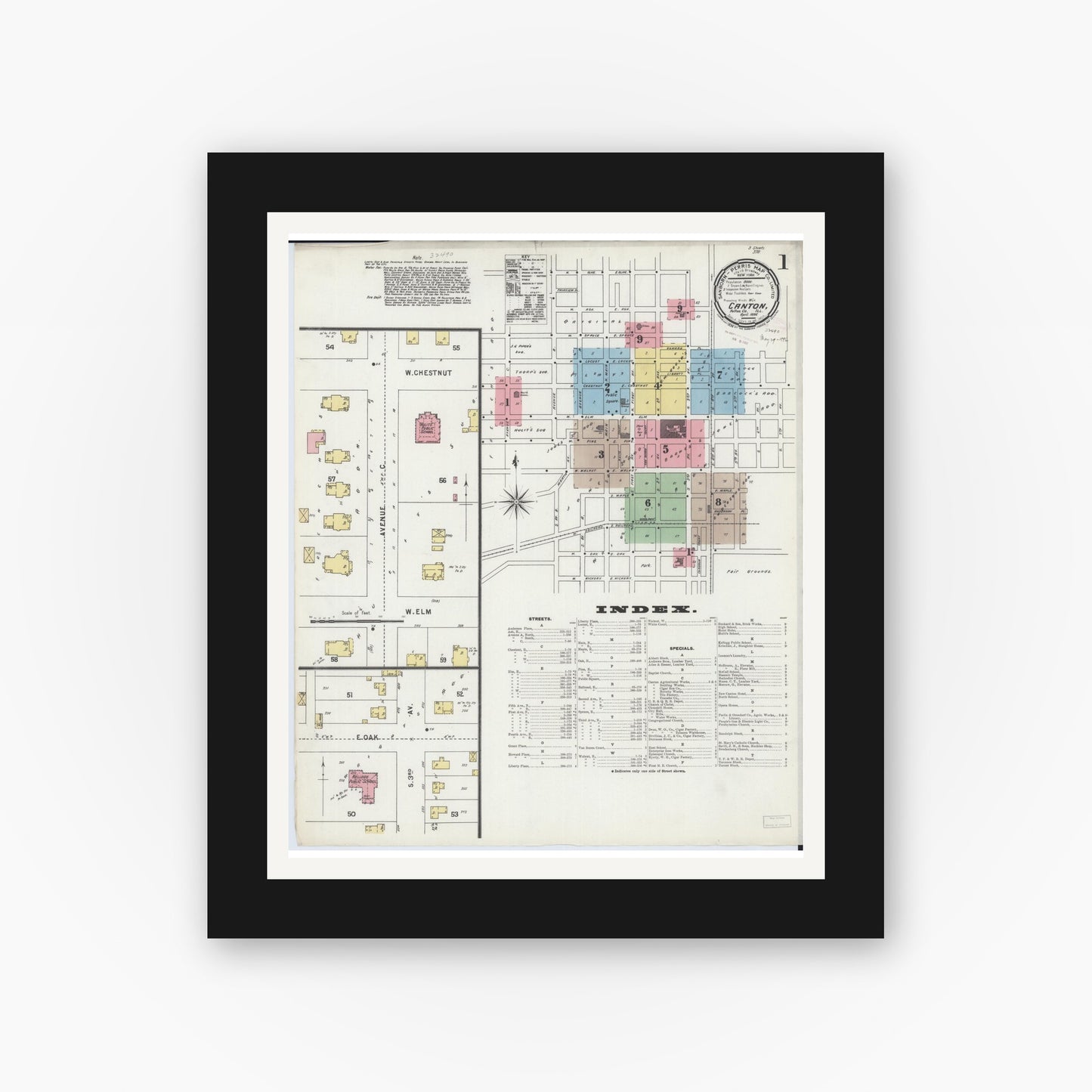 Old map wall art mockup — black gallery frame with white mat — Sanborn Fire Insurance Map from Canton, Fulton County, Illinois (1896) - Complete Map Set
