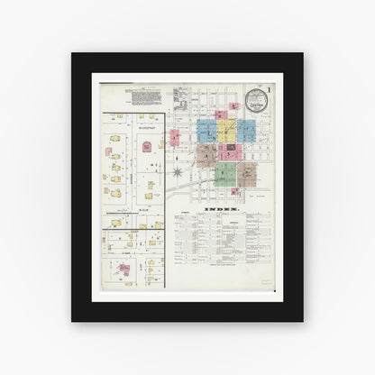 Old map wall art mockup — black gallery frame with white mat — Sanborn Fire Insurance Map from Canton, Fulton County, Illinois (1896) - Complete Map Set