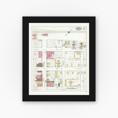 Old map wall art mockup — black gallery frame with white mat — Sanborn Fire Insurance Map from Canadian, Hemphill County, Texas (1920), Sheet #0003