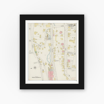Old map wall art mockup — black gallery frame with white mat — Sanborn Fire Insurance Map from Peekskill, Westchester County, New York (1895), Sheet #0009