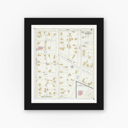 Old map wall art mockup — black gallery frame with white mat — Sanborn Fire Insurance Map from Constantine, Saint Joseph County, Michigan (1897), Sheet #0004