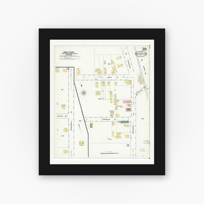 Old map wall art mockup — black gallery frame with white mat — Sanborn Fire Insurance Map from Morristown, Morris County, New Jersey (1909), Sheet #0039
